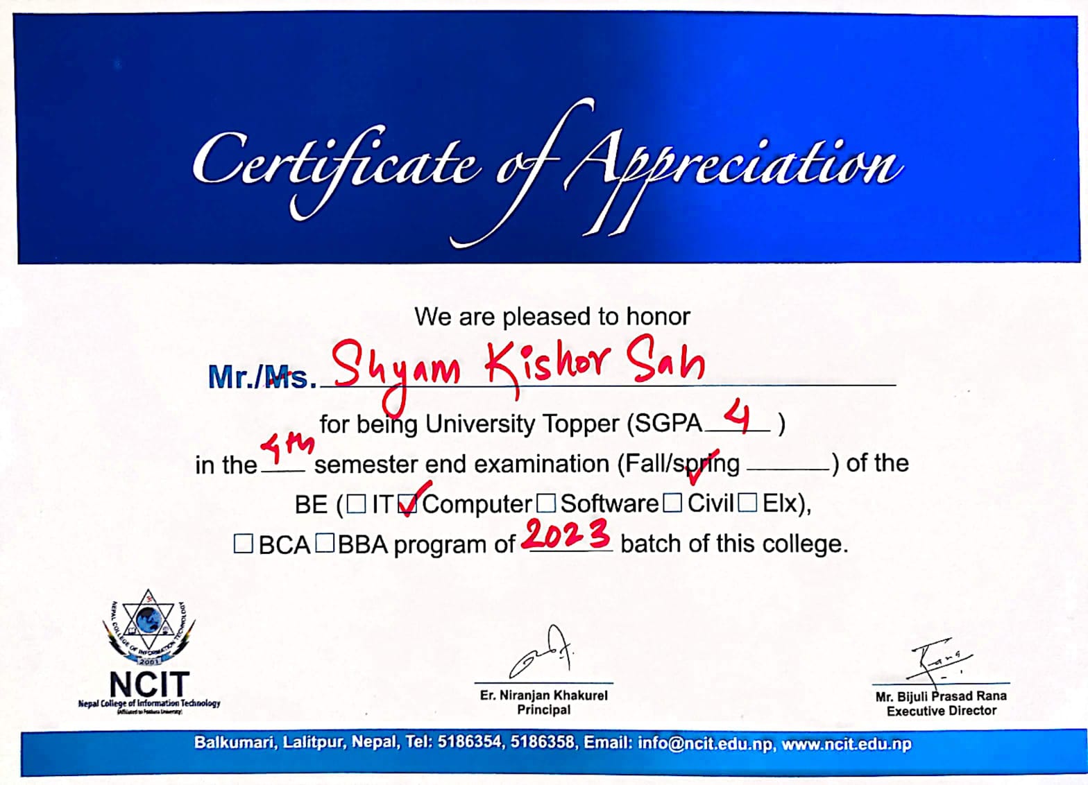 4 GPA certificate
